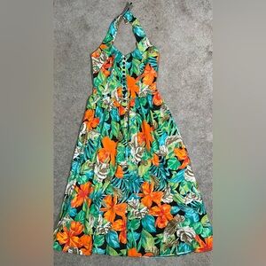 Vintage Robbie Bee Tropical Floral Print Halter Neck Maxi Dress 80s Vacation